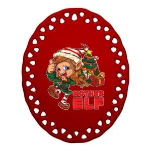 Mother Elf Family Xmas Pajama Mom Gift Mother Gift Ceramic Oval Ornament