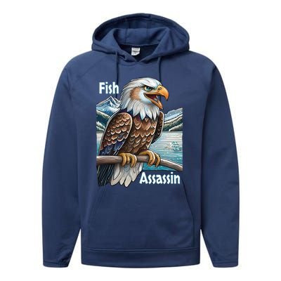 Majestic Eagle Fisher Overlooking A Mountain Lake Cool Gift Performance Fleece Hoodie