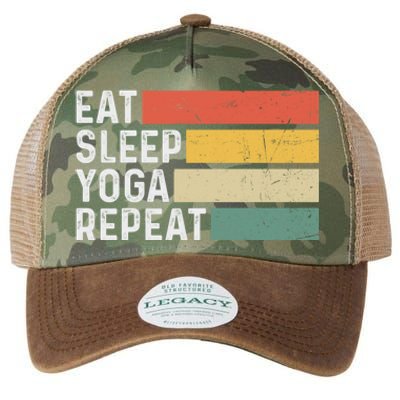 Meditation Exercise Funny Vintage Gift Eat Sleep Yoga Repeat Gift Legacy Tie Dye Trucker Hat