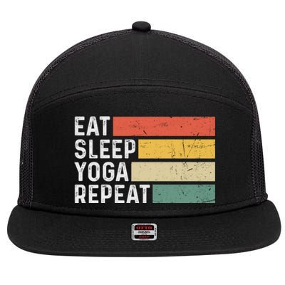 Meditation Exercise Funny Vintage Gift Eat Sleep Yoga Repeat Gift 7 Panel Mesh Trucker Snapback Hat