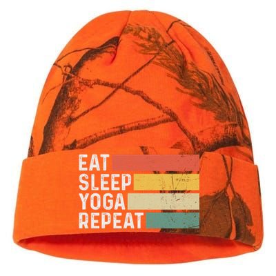 Meditation Exercise Funny Vintage Gift Eat Sleep Yoga Repeat Gift Kati Licensed 12" Camo Beanie