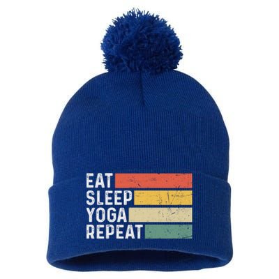 Meditation Exercise Funny Vintage Gift Eat Sleep Yoga Repeat Gift Pom Pom 12in Knit Beanie