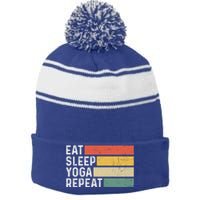 Meditation Exercise Funny Vintage Gift Eat Sleep Yoga Repeat Gift Stripe Pom Pom Beanie