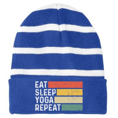 Meditation Exercise Funny Vintage Gift Eat Sleep Yoga Repeat Gift Striped Beanie with Solid Band