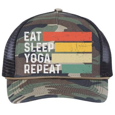 Meditation Exercise Funny Vintage Gift Eat Sleep Yoga Repeat Gift Retro Rope Trucker Hat Cap