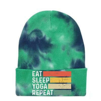 Meditation Exercise Funny Vintage Gift Eat Sleep Yoga Repeat Gift Tie Dye 12in Knit Beanie