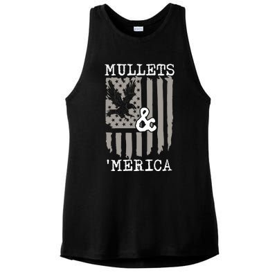 Mullet Eagle Flag Mullets And Merica | Party In The Back Ladies PosiCharge Tri-Blend Wicking Tank