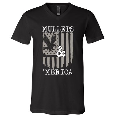 Mullet Eagle Flag Mullets And Merica | Party In The Back V-Neck T-Shirt