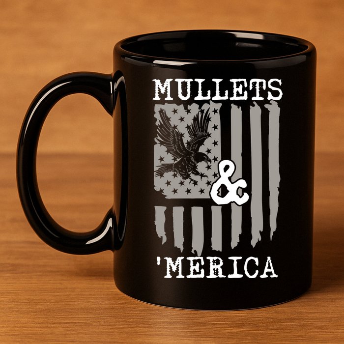 Mullet Eagle Flag Mullets And Merica | Party In The Back 11oz C Handle Ceramic Mug