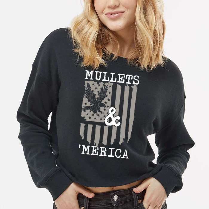 Mullet Eagle Flag Mullets And Merica | Party In The Back Cropped Pullover Crew