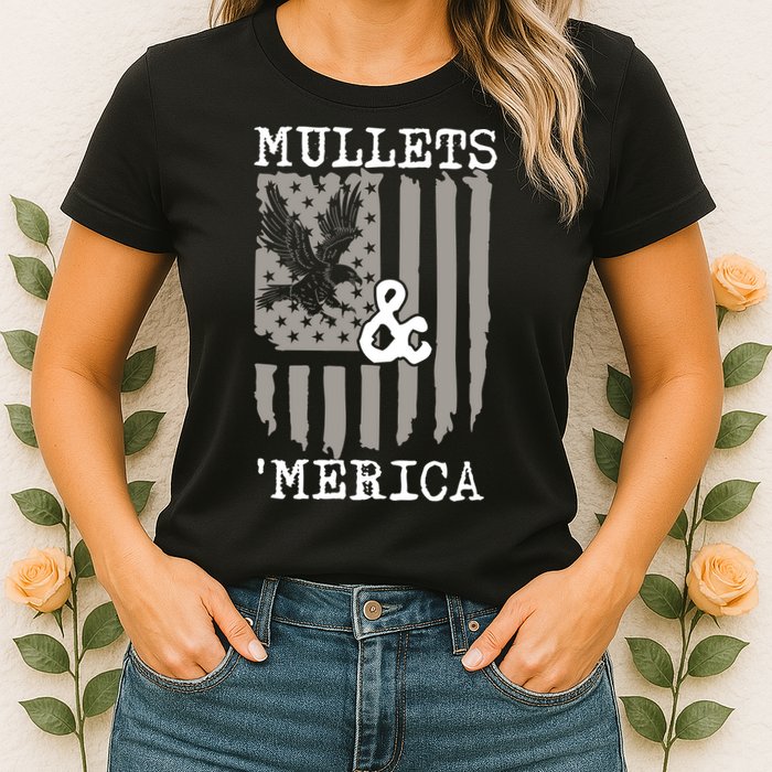 Mullet Eagle Flag Mullets And Merica | Party In The Back Womens T-Shirt
