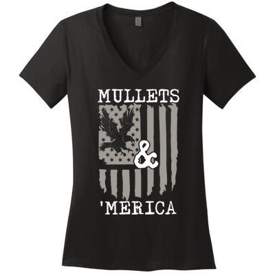 Mullet Eagle Flag Mullets And Merica | Party In The Back Women's V-Neck T-Shirt