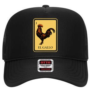 Mexican El Gallo Bingo Card Game Traditional Rooster High Crown Mesh Back Trucker Hat