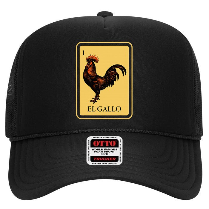 Mexican El Gallo Bingo Card Game Traditional Rooster High Crown Mesh Back Trucker Hat