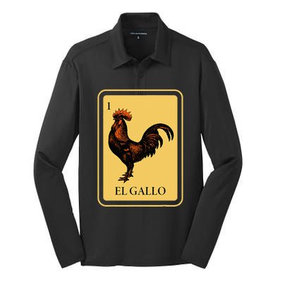 Mexican El Gallo Bingo Card Game Traditional Rooster Silk Touch Performance Long Sleeve Polo