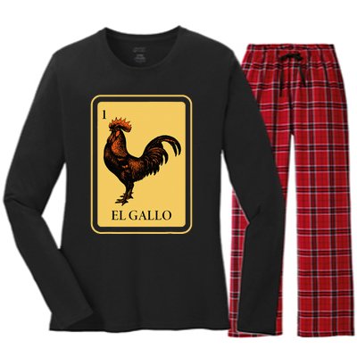 Mexican El Gallo Bingo Card Game Traditional Rooster Women's Long Sleeve Flannel Pajama Set 