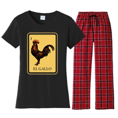 Mexican El Gallo Bingo Card Game Traditional Rooster Women's Flannel Pajama Set