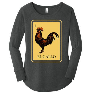 Mexican El Gallo Bingo Card Game Traditional Rooster Women's Perfect Tri Tunic Long Sleeve Shirt