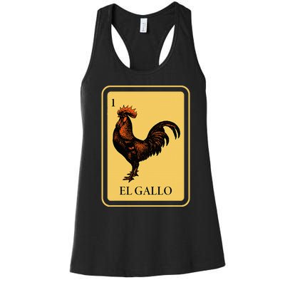 Mexican El Gallo Bingo Card Game Traditional Rooster Women's Racerback Tank