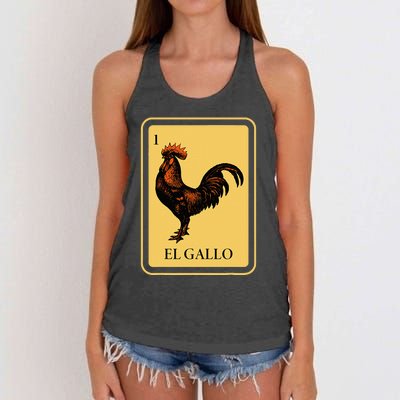 Mexican El Gallo Bingo Card Game Traditional Rooster Women's Knotted Racerback Tank