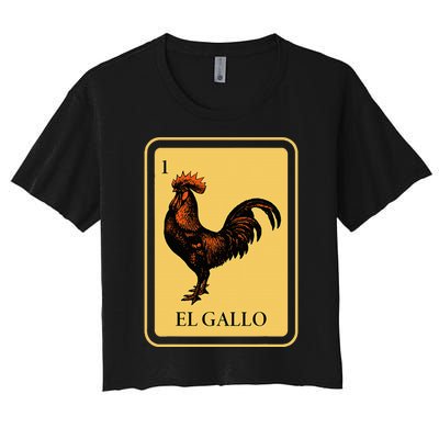 Mexican El Gallo Bingo Card Game Traditional Rooster Women's Crop Top Tee