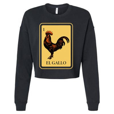 Mexican El Gallo Bingo Card Game Traditional Rooster Cropped Pullover Crew