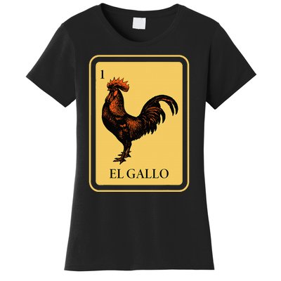 Mexican El Gallo Bingo Card Game Traditional Rooster Women's T-Shirt