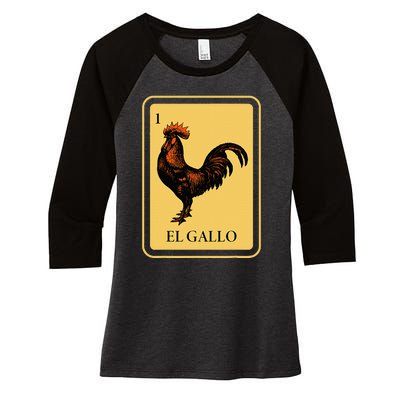 Mexican El Gallo Bingo Card Game Traditional Rooster Women's Tri-Blend 3/4-Sleeve Raglan Shirt