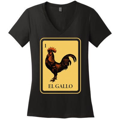 Mexican El Gallo Bingo Card Game Traditional Rooster Women's V-Neck T-Shirt