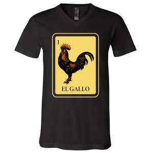 Mexican El Gallo Bingo Card Game Traditional Rooster V-Neck T-Shirt