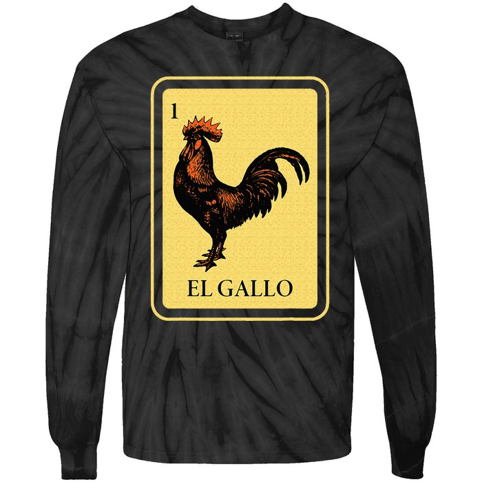 Mexican El Gallo Bingo Card Game Traditional Rooster Tie-Dye Long Sleeve Shirt