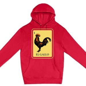 Mexican El Gallo Bingo Card Game Traditional Rooster Premium Pullover Hoodie