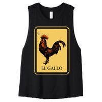 Mexican El Gallo Bingo Card Game Traditional Rooster Women's Racerback Cropped Tank