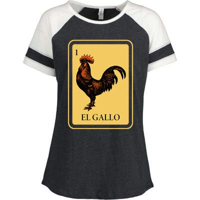 Mexican El Gallo Bingo Card Game Traditional Rooster Enza Ladies Jersey Colorblock Tee