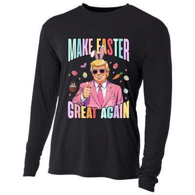 Make Easter Great Again Funny Trump Bunny Spring Hunt Eggs Cooling Performance Long Sleeve Crew