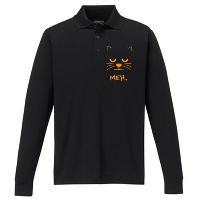 Meh. Angry Cat Performance Long Sleeve Polo