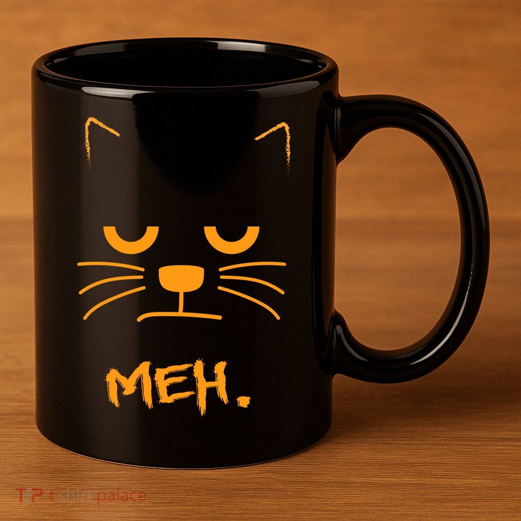 Meh. Angry Cat 11oz C Handle Ceramic Mug