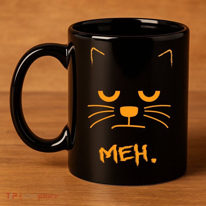 Meh. Angry Cat 11oz C Handle Ceramic Mug