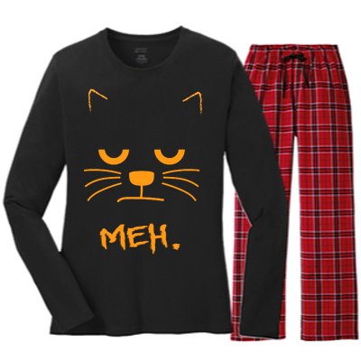 Meh. Angry Cat Women's Long Sleeve Flannel Pajama Set 