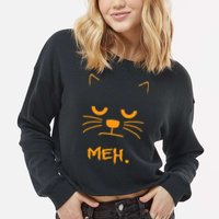 Meh. Angry Cat Cropped Pullover Crew