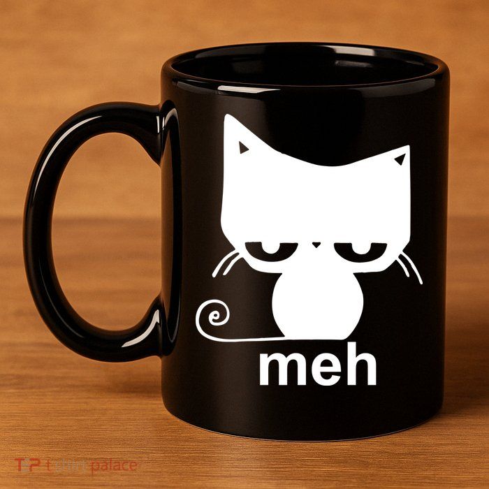 Meh Cat Funny Meme 11oz C Handle Ceramic Mug