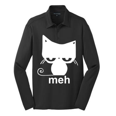 Meh Cat Funny Meme Silk Touch Performance Long Sleeve Polo