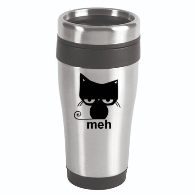 Meh Cat Funny Meme 16oz Travel Tumbler