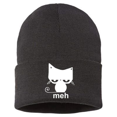 Meh Cat Funny Meme Sustainable Knit Beanie