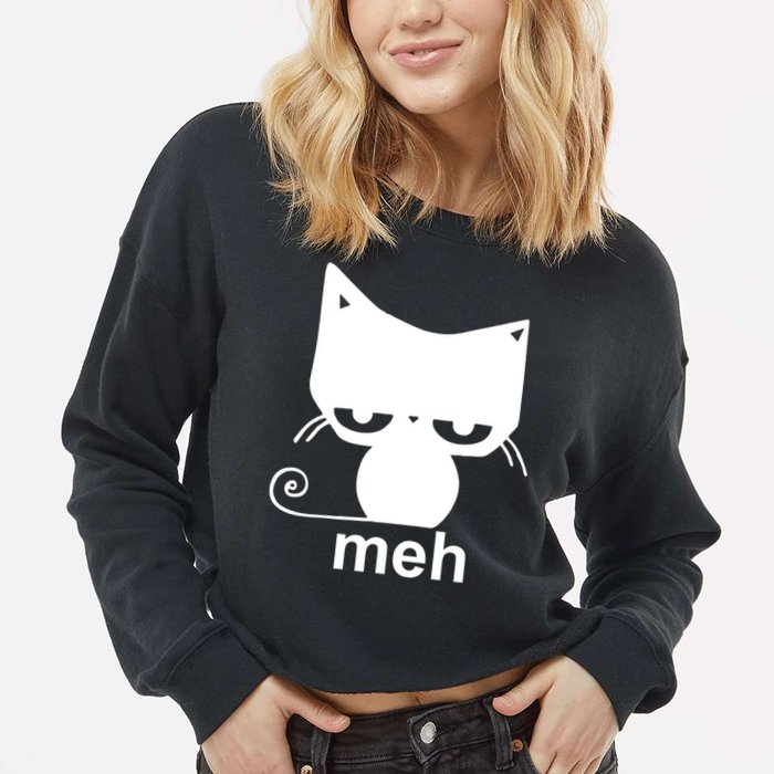 Meh Cat Funny Meme Cropped Pullover Crew