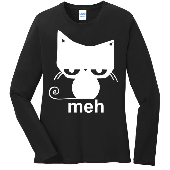 Meh Cat Funny Meme Ladies Long Sleeve Shirt