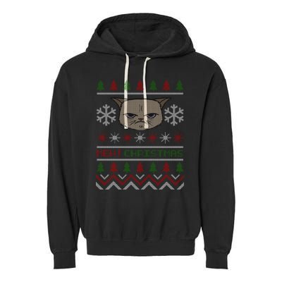 MEH! Christmas Cat Ugly Sweater Garment-Dyed Fleece Hoodie