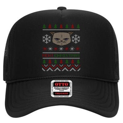 MEH! Christmas Cat Ugly Sweater High Crown Mesh Back Trucker Hat