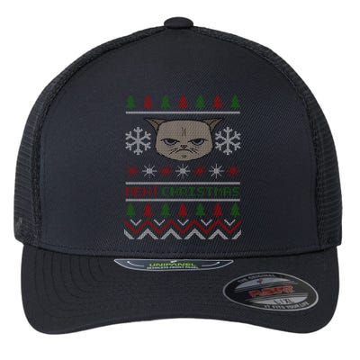 MEH! Christmas Cat Ugly Sweater Flexfit Unipanel Trucker Cap