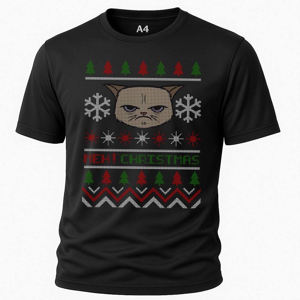MEH! Christmas Cat Ugly Sweater Cooling Performance Crew T-Shirt